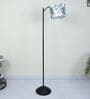 Modern Lamppost Style Black Iron Base Floor Lamps Narcissue Floral Print Satin Shade
