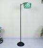 Modern Lamppost Style Black Iron Base Floor Lamps Palm Print Satin Shade