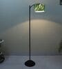 Modern Lamppost Style Black Iron Base Floor Lamps Palm Print Satin Shade