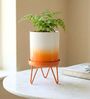 Orange Modern Lucas White Metal Planter