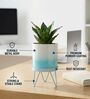 Sky Blue Modern Lucas White Metal Planter