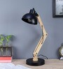 Modern Nordic Wood & Metal Study Lamp With Black Base