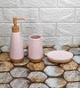 Modern Pink Ceramic Set of 3 Bath Accessories Set 