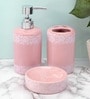 Modern Pink Ceramic Set of 3 Bath Accessories Set 