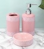Modern Pink Ceramic Set of 3 Bath Accessories Set 