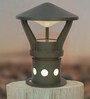 Modern Round-Conical Grey Polka-Dotted Small 15 Inch Cast Aluminum Outdoor Gate Pillar Light Post Lamp