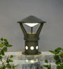Modern Round-Conical Grey Polka-Dotted Small 15 Inch Cast Aluminum Outdoor Gate Pillar Light Post Lamp