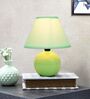 Modern Round Small Ceramic Night Table Lamp with Green Fabric Shade