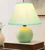 Modern Round Small Ceramic Night Table Lamp with Green Fabric Shade