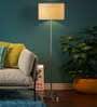 Corner Off White Cotton Shade Club Floor Lamp With Metal Base