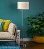 Corner Off White Cotton Shade Club Floor Lamp With Metal Base