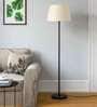 Aida Off White Cotton Shade Club Floor Lamp With Metal Base