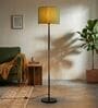 Modern Slim Black Metal Floor Lamp for Living Room & Bedroom with Fabric Lampshade in Green Color