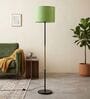 Modern Slim Black Metal Floor Lamp for Living Room & Bedroom with Fabric Lampshade in Green Color
