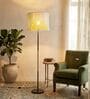 Modern Slim Black Metal Floor Lamp for Living Room & Bedroom with Printed Fabric Lampshade in Blue/Green Color