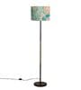 Modern Slim Black Metal Floor Lamp for Living Room & Bedroom with Printed Fabric Lampshade in Green Color