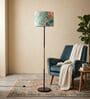 Modern Slim Black Metal Floor Lamp for Living Room & Bedroom with Printed Fabric Lampshade in Green Color