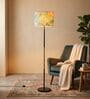 Modern Slim Black Metal Floor Lamp for Living Room & Bedroom with Printed Fabric Lampshade in Green Color