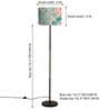 Modern Slim Black Metal Floor Lamp for Living Room & Bedroom with Printed Fabric Lampshade in Green Color