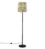 Modern Slim Black Metal Floor Lamp for Living Room & Bedroom with Printed Fabric Lampshade in Nuetral Color