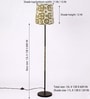 Modern Slim Black Metal Floor Lamp for Living Room & Bedroom with Printed Fabric Lampshade in Nuetral Color