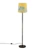 Modern Slim Black Metal Floor Lamp for Living Room & Bedroom with Printed Fabric Lampshade in Yellow Color