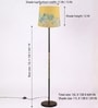 Modern Slim Black Metal Floor Lamp for Living Room & Bedroom with Printed Fabric Lampshade in Yellow Color