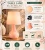 Modern Small Ceramic Night Table Lamp with Pink Fabric Shade Modern Small Ceramic Night Table Lamp with Pink Fabric Shade