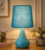Modern Small Ceramic Night Table Lamp with Turquoise Fabric Shade Modern Small Ceramic Night Table Lamp with Turquoise Fabric Shade