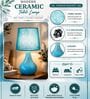 Modern Small Ceramic Night Table Lamp with Turquoise Fabric Shade Modern Small Ceramic Night Table Lamp with Turquoise Fabric Shade