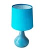 Modern Small Ceramic Night Table Lamp with Turquoise Fabric Shade Modern Small Ceramic Night Table Lamp with Turquoise Fabric Shade