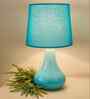 Modern Small Ceramic Night Table Lamp with Turquoise Fabric Shade