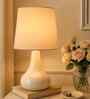 Modern Small Ceramic Night Table Lamp with White Fabric Shade