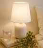 Modern Small Ceramic Table Lamp, Bedside Desk lamp for Living Room Bedroom, Farmhouse Nightstand Lamps Glossy Dovel, White Fabric Shade