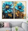 Modern Textural Blue Flower Artistic Acrylic Framed Art Panel (Set Of 2)