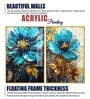 Modern Textural Blue Flower Artistic Acrylic Framed Art Panel (Set Of 2)