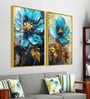 Modern Textural Blue Flower Artistic Acrylic Framed Art Panel (Set Of 2)