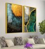 Modern Turquoise Artistic Art Acrylic Framed Art Panel (Set Of 2)