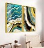 Modern Turquoise Blue Waves Artistic Art Acrylic Framed Art Panel (Set Of 2)