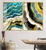 Modern Turquoise Blue Waves Artistic Art Acrylic Framed Art Panel (Set Of 2)
