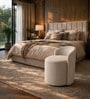 Modern Upholstered Slipper Curved Pattern Chair  In Beige Colour