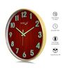 Red Wood Pattern Modern Wall Clock With Gold Frame (13 Inch)