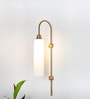 Modern Wall Lamp Antique Brass Finish with Frosted Milky White Long Glass
