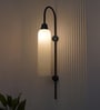 Modern Wall Lamp Black Polished with Milky Frosted Long Glass