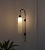 Modern Wall Lamp Black Polished with Milky Frosted Long Glass