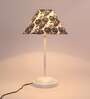 Modern White Metal Table Lamp with Filigree print Shade