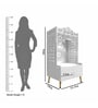 Modern White Wooden Floor Pooja Mandir with Doors Laser-Cut Om & Diya Design with Storage Cabinet