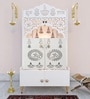 Modern White Wooden Floor Pooja Mandir with Doors Laser-Cut Om & Diya Design with Storage Cabinet