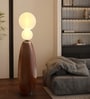 Modern Wooden Finish Floor Lamp with Dual Globe Lights