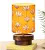 Modern Zen Wooden Lampshade Nightstand Lamp with Antique Base, Concentric Design, Hibiscus Shade